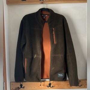 Eddie Bauer Brown Sherpa Fleece Jacket with Orange Lining